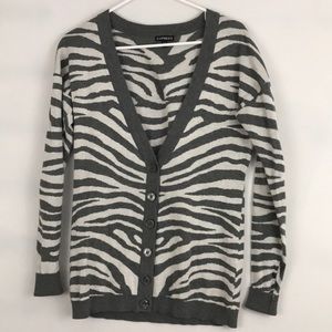 Express gray zebra print boyfriend cardigan Sz SP
